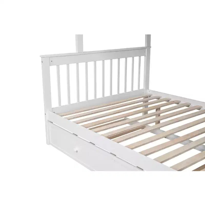 Lit superposé jumeau sur lit double avec lit gigogne pour enfants, cadre de lit superposé avec escalier de rangement et garde-corps