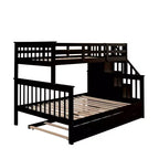 Lit superposé jumeau sur lit double avec lit gigogne pour enfants, cadre de lit superposé avec escalier de rangement et garde-corps