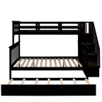 Lit superposé jumeau sur lit double avec lit gigogne pour enfants, cadre de lit superposé avec escalier de rangement et garde-corps