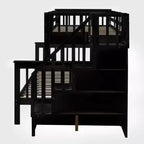 Lit superposé jumeau sur lit double avec lit gigogne pour enfants, cadre de lit superposé avec escalier de rangement et garde-corps