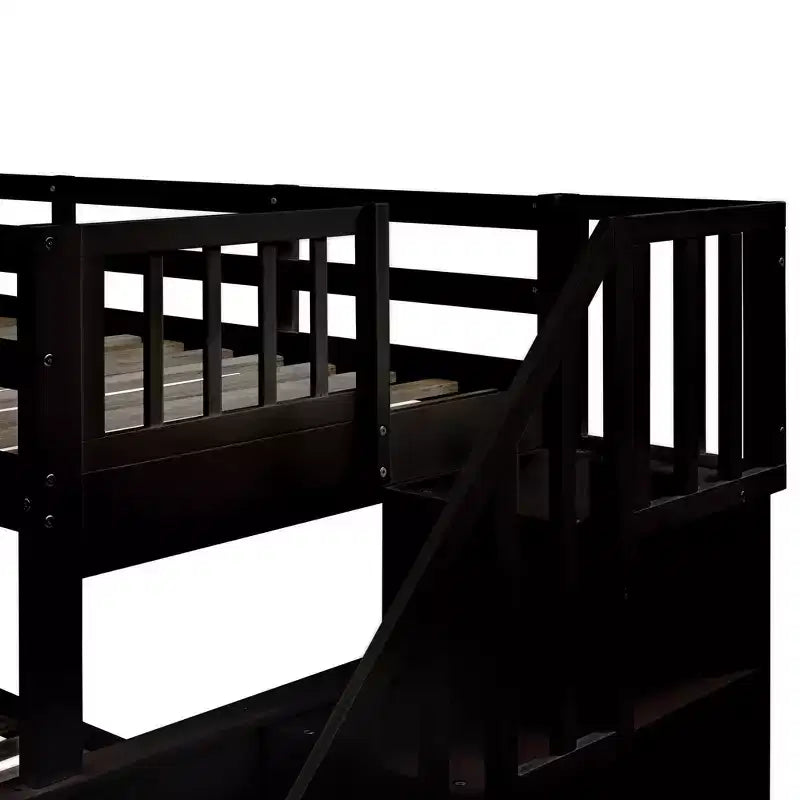 Lit superposé jumeau sur lit double avec lit gigogne pour enfants, cadre de lit superposé avec escalier de rangement et garde-corps