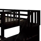 Lit superposé jumeau sur lit double avec lit gigogne pour enfants, cadre de lit superposé avec escalier de rangement et garde-corps