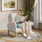 Fauteuil à bascule CuisinSmart Nursery, confortable en laine d'agneau, fauteuil d'appoint à bascule moderne avec poches de rangement latérales pour salon ou chambre à coucher