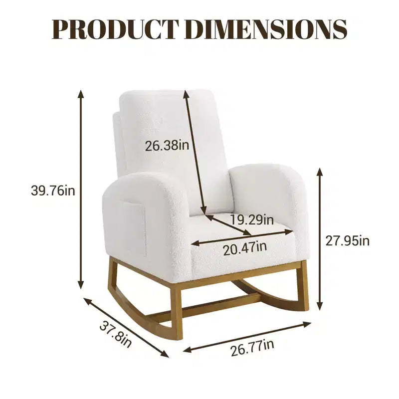 Fauteuil à bascule CuisinSmart Nursery, confortable en laine d'agneau, fauteuil d'appoint à bascule moderne avec poches de rangement latérales pour salon ou chambre à coucher