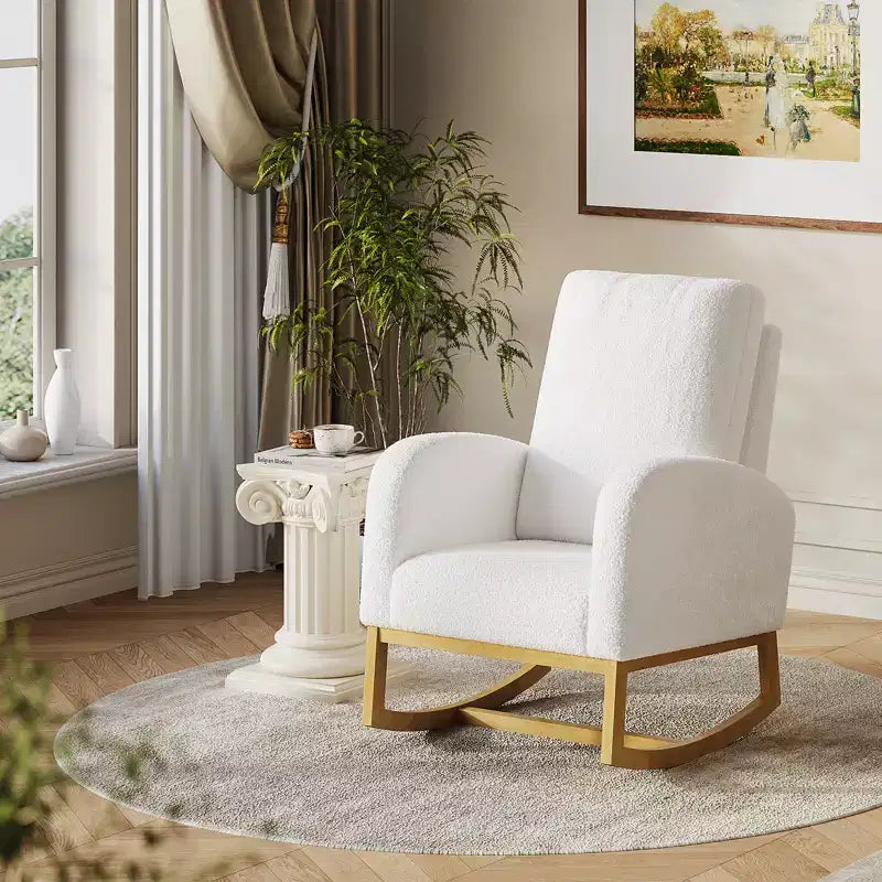 Fauteuil à bascule CuisinSmart Nursery, confortable en laine d'agneau, fauteuil d'appoint à bascule moderne avec poches de rangement latérales pour salon ou chambre à coucher