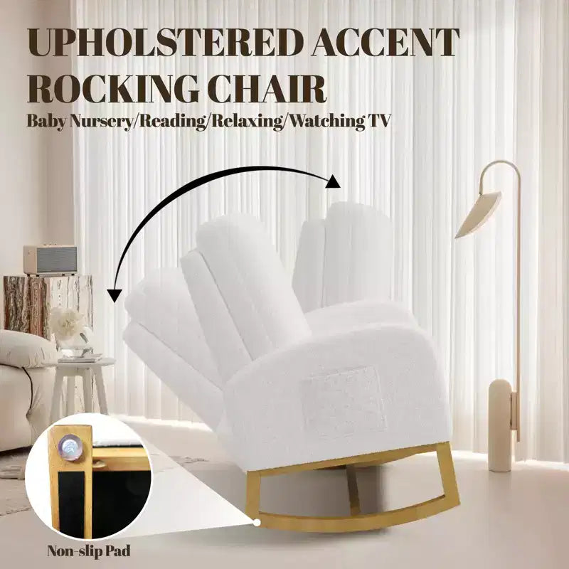 Fauteuil à bascule CuisinSmart Nursery, confortable en laine d'agneau, fauteuil d'appoint à bascule moderne avec poches de rangement latérales pour salon ou chambre à coucher