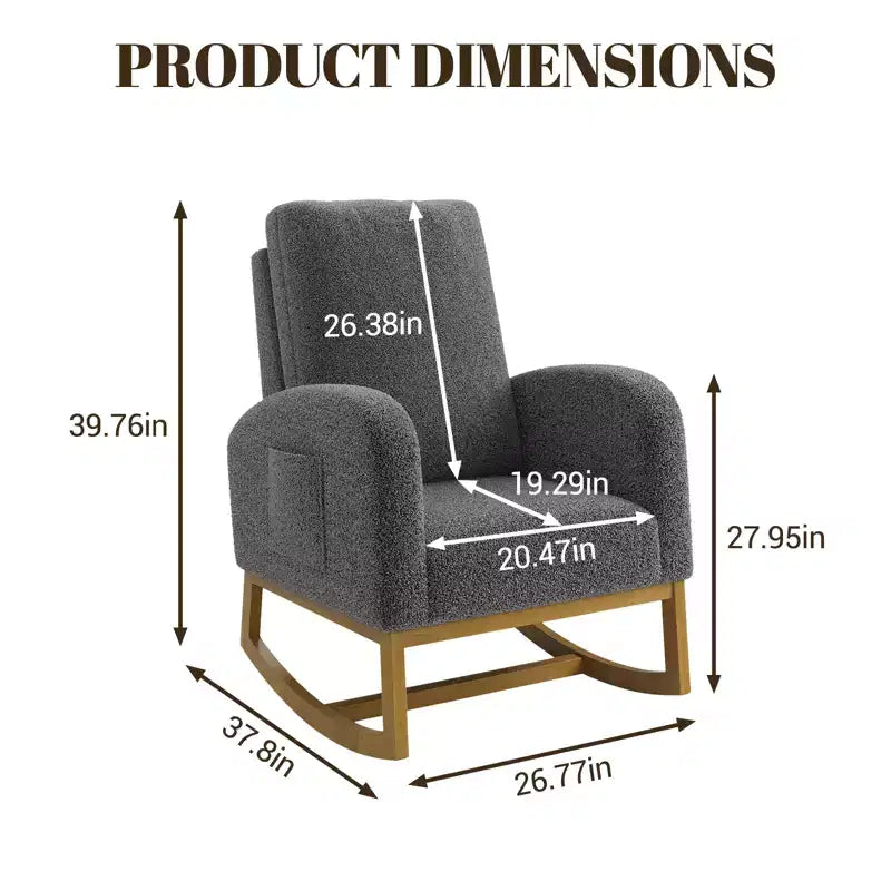 Fauteuil à bascule CuisinSmart Nursery, confortable en laine d'agneau, fauteuil d'appoint à bascule moderne avec poches de rangement latérales pour salon ou chambre à coucher