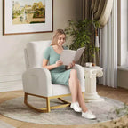 Fauteuil à bascule CuisinSmart Nursery, confortable en laine d'agneau, fauteuil d'appoint à bascule moderne avec poches de rangement latérales pour salon ou chambre à coucher