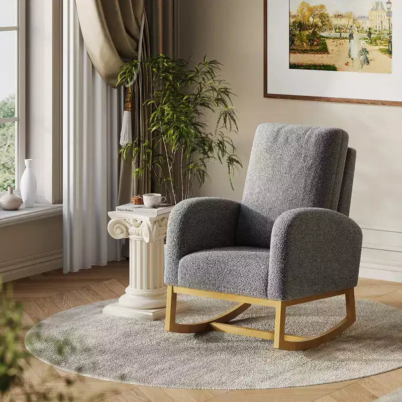 Fauteuil à bascule CuisinSmart Nursery, confortable en laine d'agneau, fauteuil d'appoint à bascule moderne avec poches de rangement latérales pour salon ou chambre à coucher