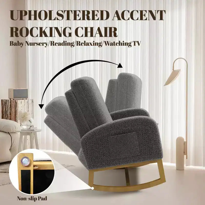 Fauteuil à bascule CuisinSmart Nursery, confortable en laine d'agneau, fauteuil d'appoint à bascule moderne avec poches de rangement latérales pour salon ou chambre à coucher