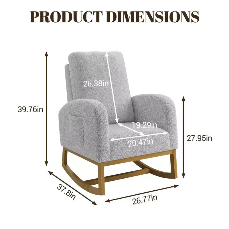 Fauteuil à bascule CuisinSmart Nursery, confortable en laine d'agneau, fauteuil d'appoint à bascule moderne avec poches de rangement latérales pour salon ou chambre à coucher