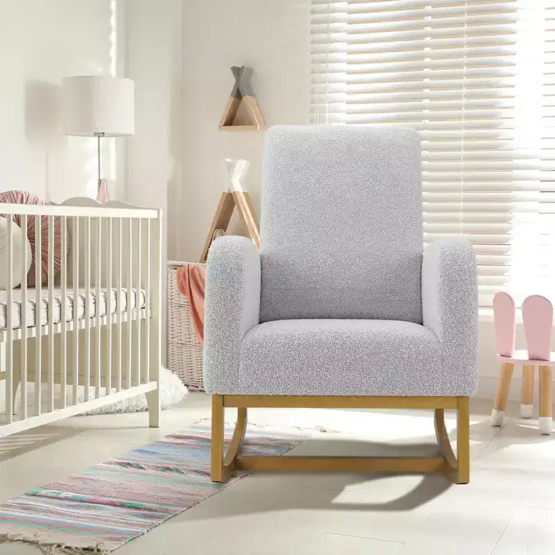 Fauteuil à bascule CuisinSmart Nursery, confortable en laine d'agneau, fauteuil d'appoint à bascule moderne avec poches de rangement latérales pour salon ou chambre à coucher