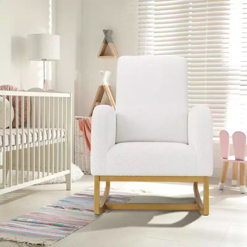 Fauteuil à bascule CuisinSmart Nursery, confortable en laine d'agneau, fauteuil d'appoint à bascule moderne avec poches de rangement latérales pour salon ou chambre à coucher