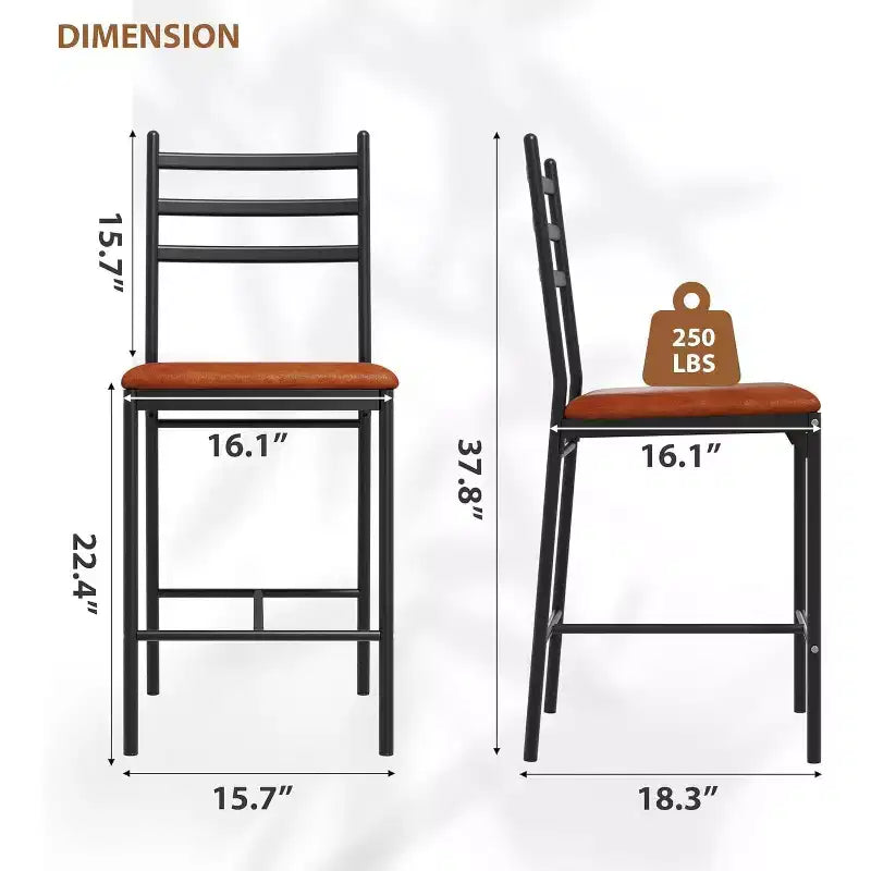 Tabouret de bar, revêtement en similicuir, structure en métal, design ergonomique, assise rembourrée confortable, dossier robuste, lot de deux