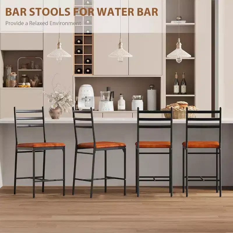 Tabouret de bar, revêtement en similicuir, structure en métal, design ergonomique, assise rembourrée confortable, dossier robuste, lot de deux
