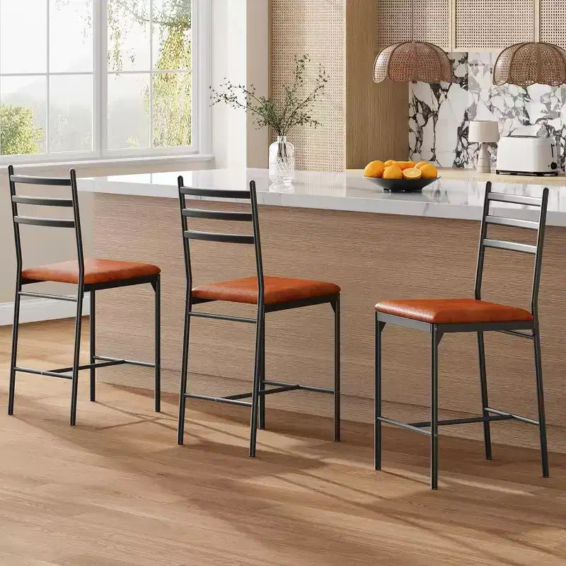 Tabouret de bar, revêtement en similicuir, structure en métal, design ergonomique, assise rembourrée confortable, dossier robuste, lot de deux
