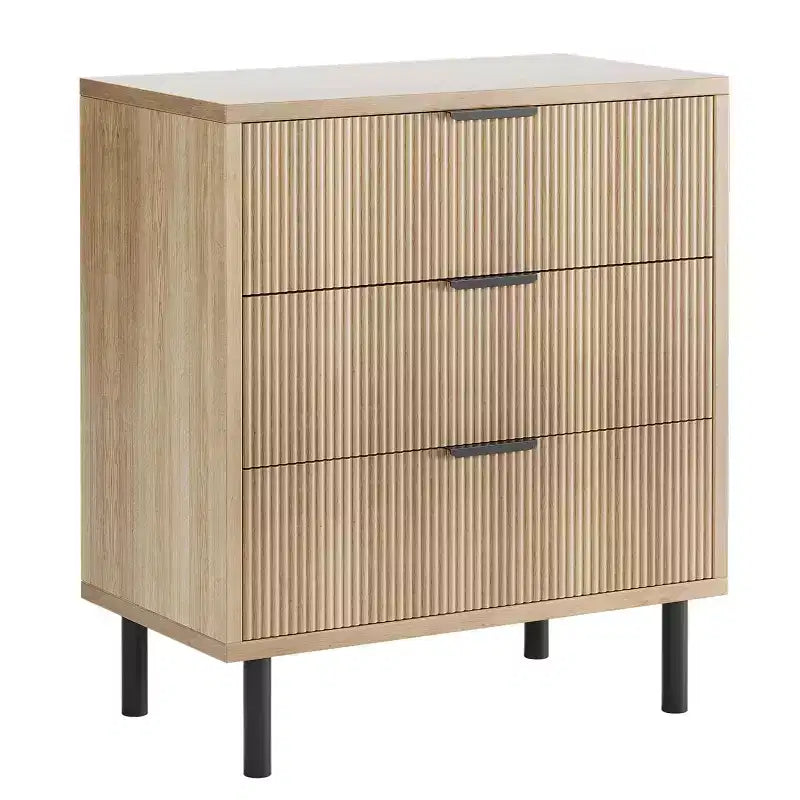 COZONY Wave Fluted 3-Drawer Dresser, Tall Wood Storage Cabinet with Metal Legs, Bedroom Dresser with Anti-Tip2 pcs with 2 boxs shipping