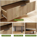Commode 3 tiroirs cannelés COZONY Wave, armoire de rangement haute en bois avec pieds en métal, commode de chambre avec dispositif anti-basculement, 2 pièces expédiées en 2 colis