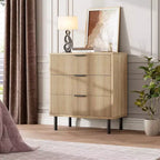Commode 3 tiroirs cannelés COZONY Wave, armoire de rangement haute en bois avec pieds en métal, commode de chambre avec dispositif anti-basculement, 2 pièces expédiées en 2 colis