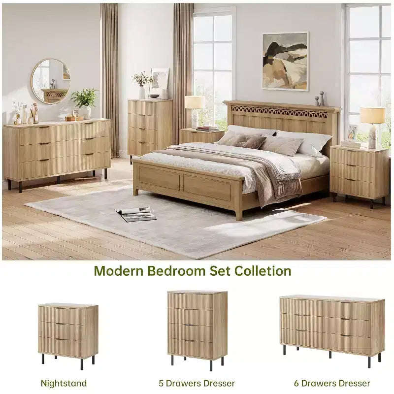 Commode 3 tiroirs cannelés COZONY Wave, armoire de rangement haute en bois avec pieds en métal, commode de chambre avec dispositif anti-basculement, 2 pièces expédiées en 2 colis