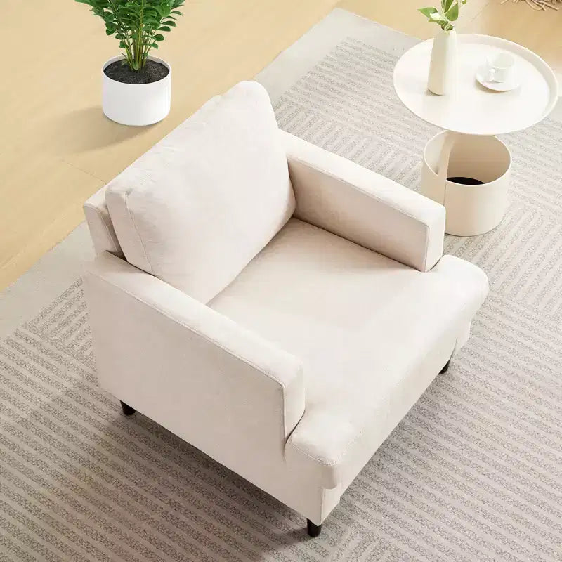 Chaise en lin moderne pour salon, fauteuil simple avec pieds en bois et oreiller, fauteuil d'appoint en tissu pour salon