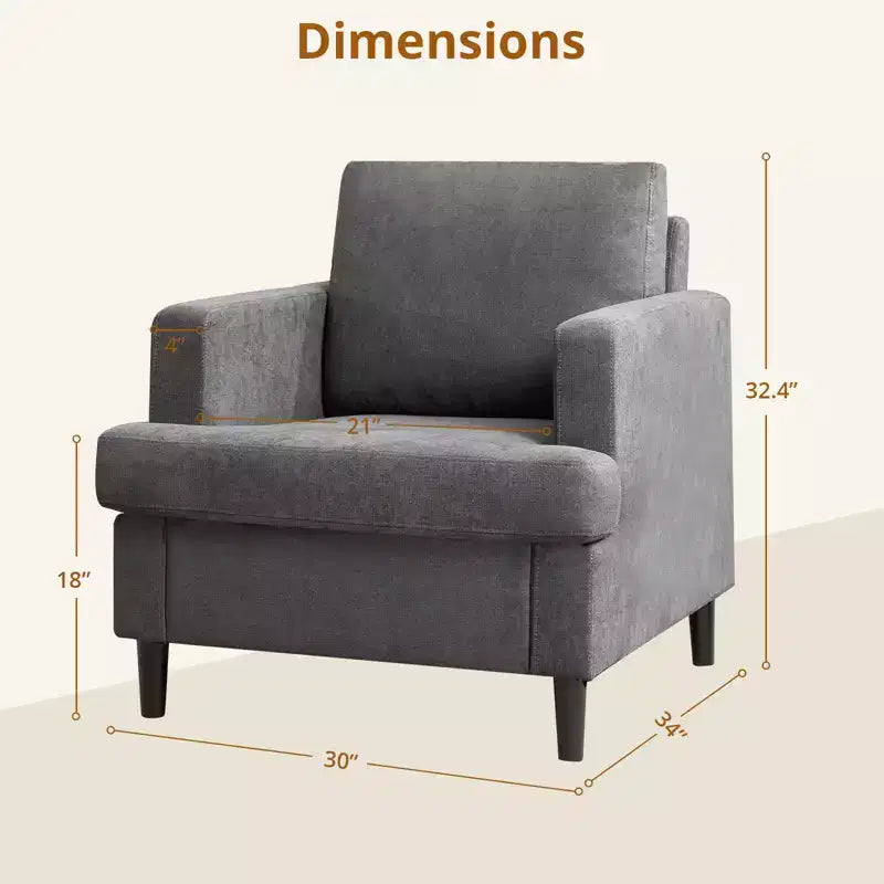 Chaise en lin moderne pour salon, fauteuil simple avec pieds en bois et oreiller, fauteuil d'appoint en tissu pour salon