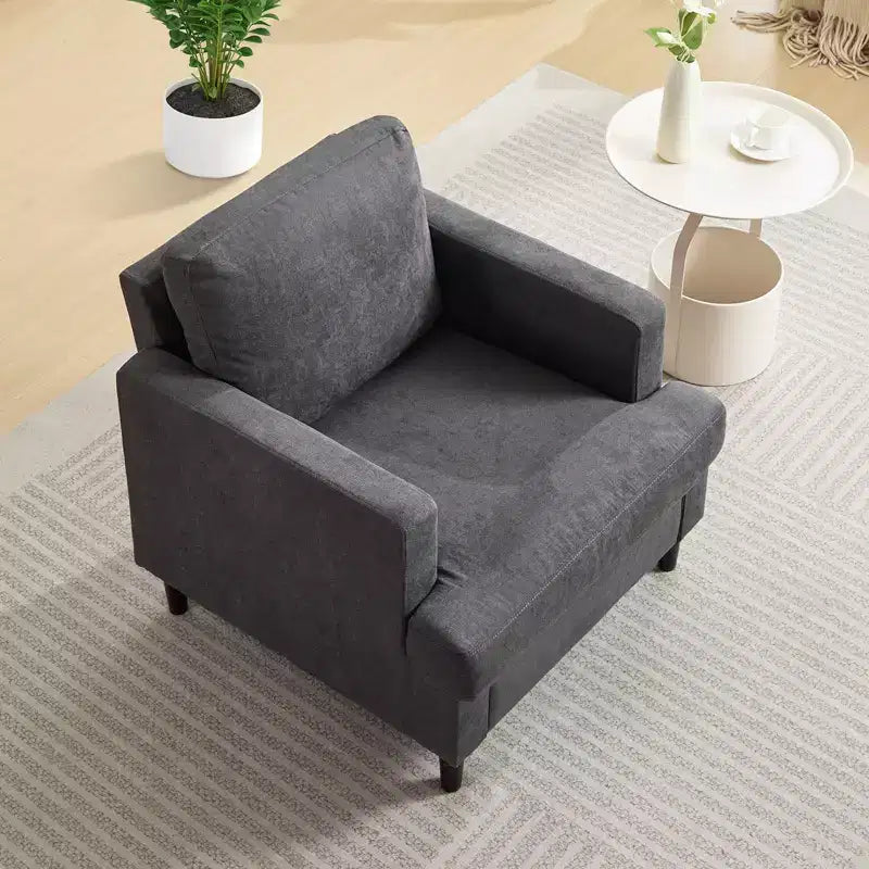 Chaise en lin moderne pour salon, fauteuil simple avec pieds en bois et oreiller, fauteuil d'appoint en tissu pour salon