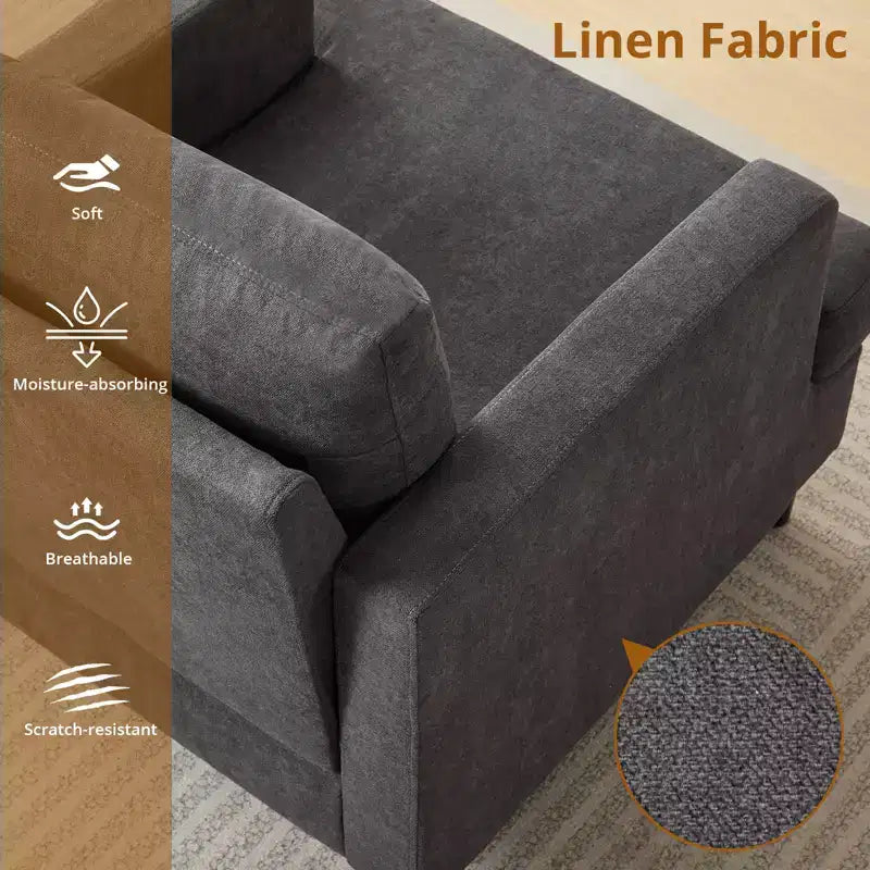Chaise en lin moderne pour salon, fauteuil simple avec pieds en bois et oreiller, fauteuil d'appoint en tissu pour salon