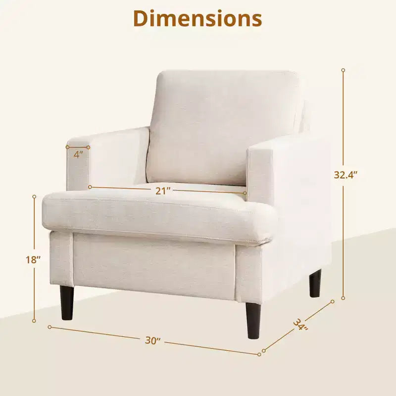 Chaise en lin moderne pour salon, fauteuil simple avec pieds en bois et oreiller, fauteuil d'appoint en tissu pour salon