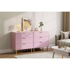 COZONY Commode à 3 tiroirs rose pour chambre à coucher, commode moderne en bois avec poignées dorées, meuble de rangement pour salon, couloir