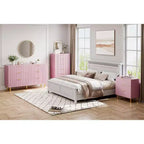 COZONY Commode à 3 tiroirs rose pour chambre à coucher, commode moderne en bois avec poignées dorées, meuble de rangement pour salon, couloir