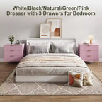 COZONY Commode à 3 tiroirs rose pour chambre à coucher, commode moderne en bois avec poignées dorées, meuble de rangement pour salon, couloir