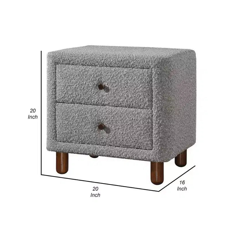 Table de chevet Royal Hampton 20 pouces, 2 tiroirs, revêtement en tissu bouclette