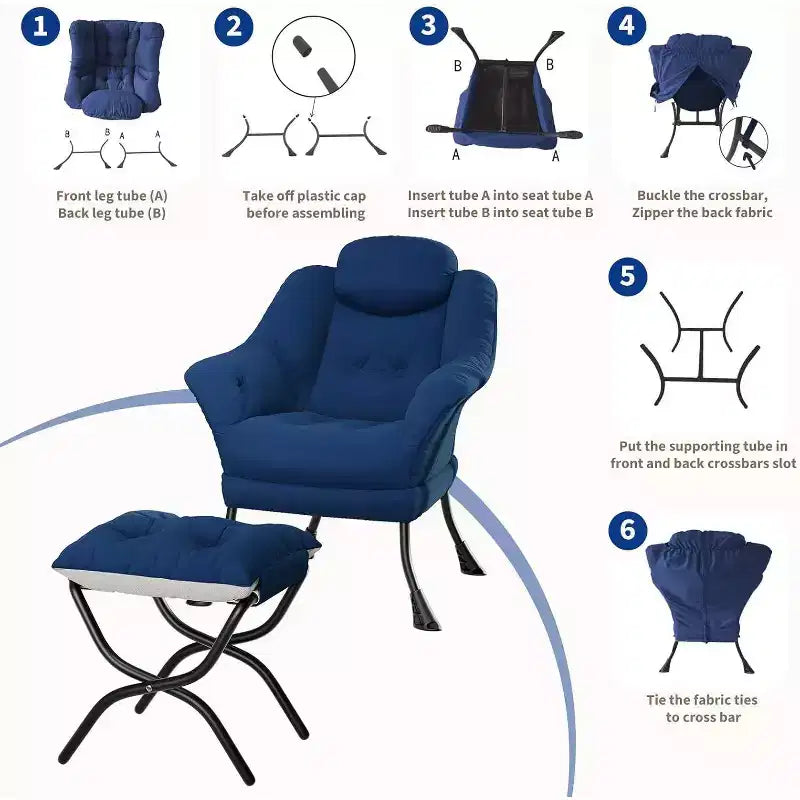 Fauteuil paresseux, Chaises de salon modernes, Fauteuil de lecture ergonomique avec accoudoirs, Fauteuil confortable avec pouf pour chambre et bureau