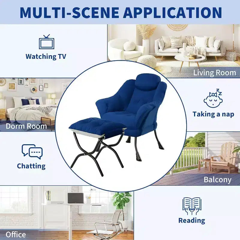 Fauteuil paresseux, Chaises de salon modernes, Fauteuil de lecture ergonomique avec accoudoirs, Fauteuil confortable avec pouf pour chambre et bureau