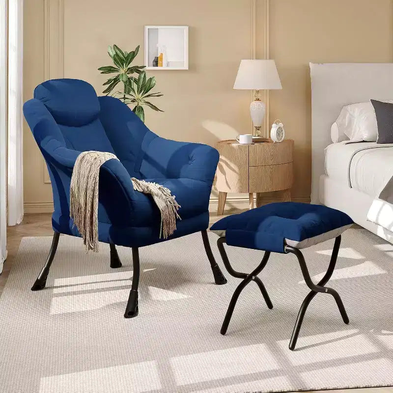 Fauteuil paresseux, Chaises de salon modernes, Fauteuil de lecture ergonomique avec accoudoirs, Fauteuil confortable avec pouf pour chambre et bureau