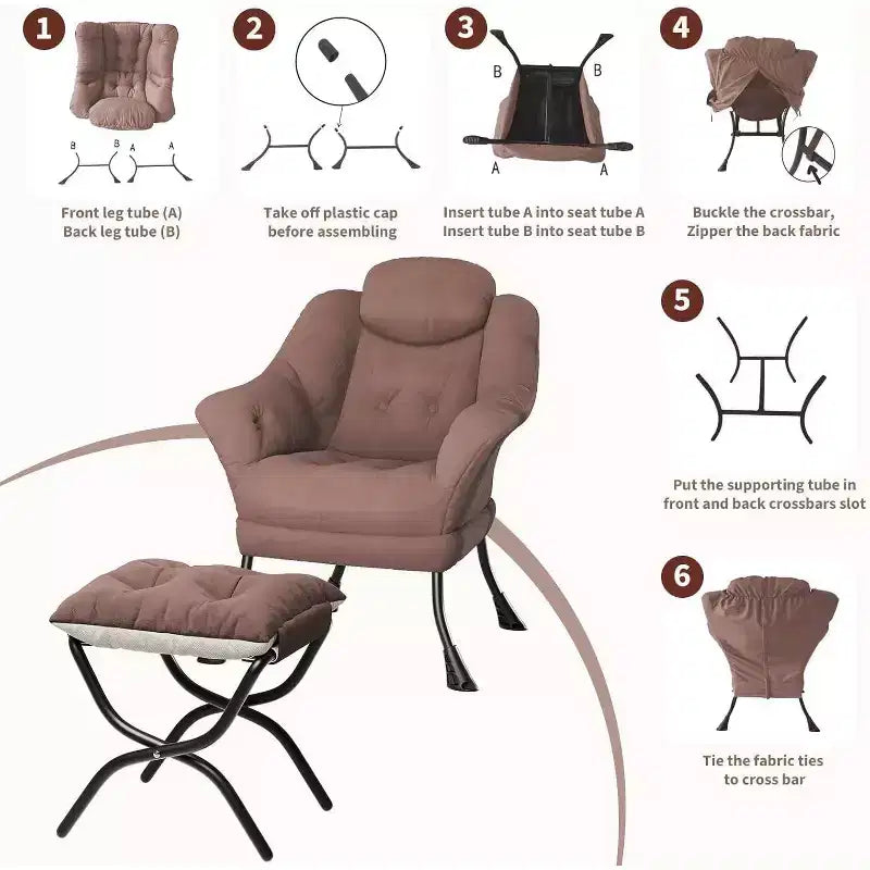 Fauteuil paresseux, Chaises de salon modernes, Fauteuil de lecture ergonomique avec accoudoirs, Fauteuil confortable avec pouf pour chambre et bureau