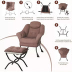 Fauteuil paresseux, Chaises de salon modernes, Fauteuil de lecture ergonomique avec accoudoirs, Fauteuil confortable avec pouf pour chambre et bureau
