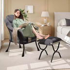 Fauteuil paresseux, Chaises de salon modernes, Fauteuil de lecture ergonomique avec accoudoirs, Fauteuil confortable avec pouf pour chambre et bureau