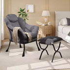 Fauteuil paresseux, Chaises de salon modernes, Fauteuil de lecture ergonomique avec accoudoirs, Fauteuil confortable avec pouf pour chambre et bureau