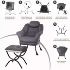 Fauteuil paresseux, Chaises de salon modernes, Fauteuil de lecture ergonomique avec accoudoirs, Fauteuil confortable avec pouf pour chambre et bureau