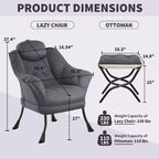 Fauteuil paresseux, Chaises de salon modernes, Fauteuil de lecture ergonomique avec accoudoirs, Fauteuil confortable avec pouf pour chambre et bureau