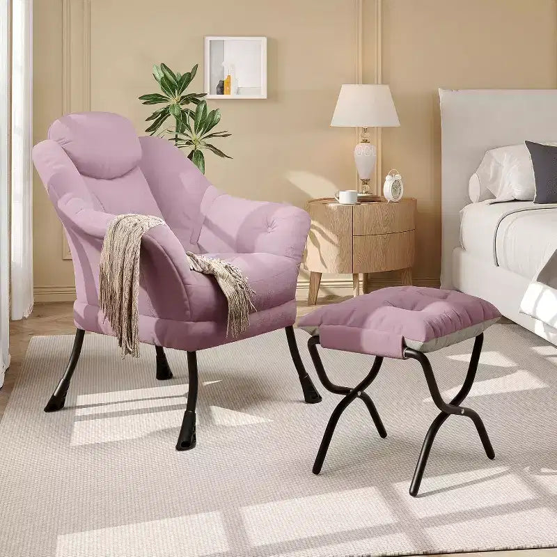 Fauteuil paresseux, Chaises de salon modernes, Fauteuil de lecture ergonomique avec accoudoirs, Fauteuil confortable avec pouf pour chambre et bureau