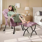 Fauteuil paresseux, Chaises de salon modernes, Fauteuil de lecture ergonomique avec accoudoirs, Fauteuil confortable avec pouf pour chambre et bureau
