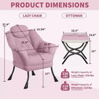 Fauteuil paresseux, Chaises de salon modernes, Fauteuil de lecture ergonomique avec accoudoirs, Fauteuil confortable avec pouf pour chambre et bureau