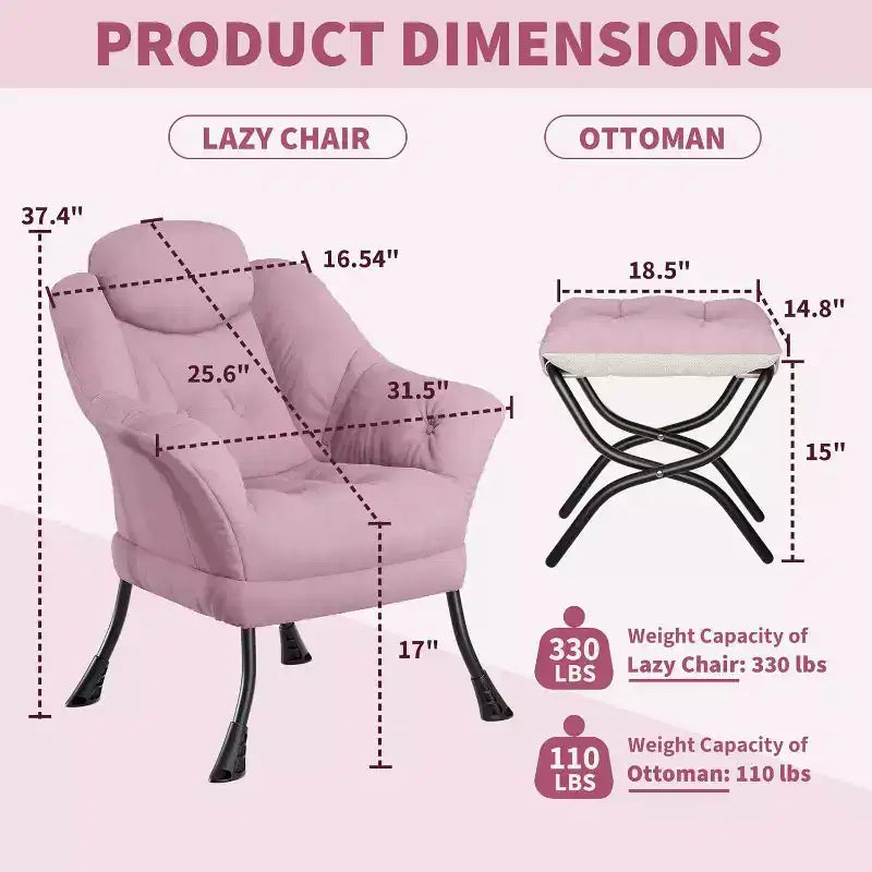 Fauteuil paresseux, Chaises de salon modernes, Fauteuil de lecture ergonomique avec accoudoirs, Fauteuil confortable avec pouf pour chambre et bureau