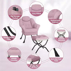 Fauteuil paresseux, Chaises de salon modernes, Fauteuil de lecture ergonomique avec accoudoirs, Fauteuil confortable avec pouf pour chambre et bureau