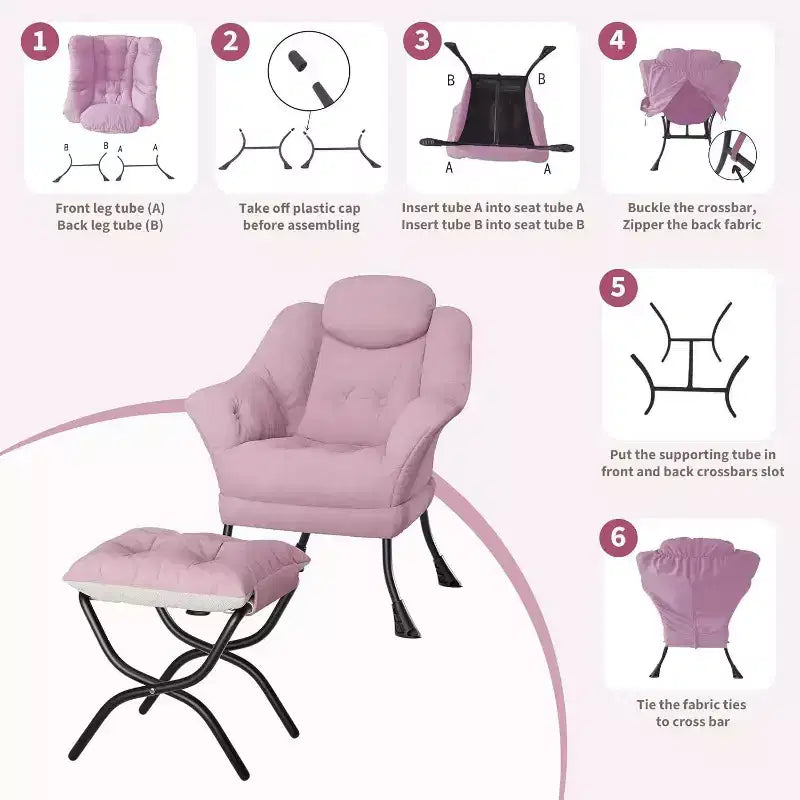 Fauteuil paresseux, Chaises de salon modernes, Fauteuil de lecture ergonomique avec accoudoirs, Fauteuil confortable avec pouf pour chambre et bureau