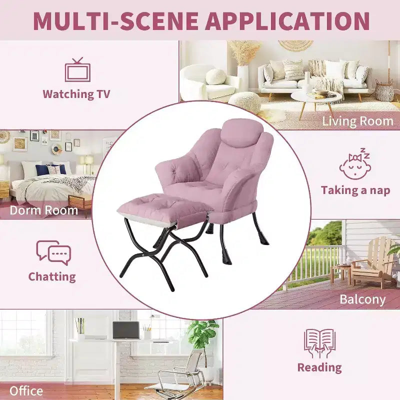 Fauteuil paresseux, Chaises de salon modernes, Fauteuil de lecture ergonomique avec accoudoirs, Fauteuil confortable avec pouf pour chambre et bureau