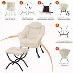 Fauteuil paresseux, Chaises de salon modernes, Fauteuil de lecture ergonomique avec accoudoirs, Fauteuil confortable avec pouf pour chambre et bureau